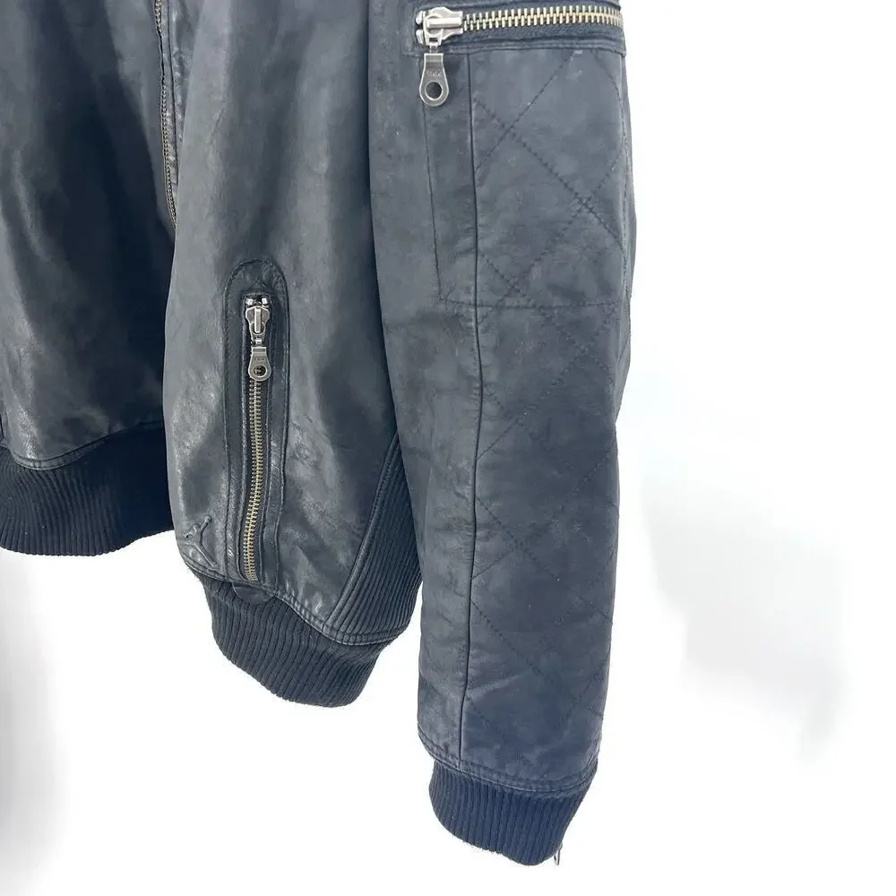 Vintage Rare Air Jordan Black Buffalo Leather Motorcycle Jacket Mens 3X